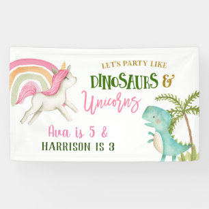 Banderoles Unicorn et Dinosaur fête d'anniversaire grande ba