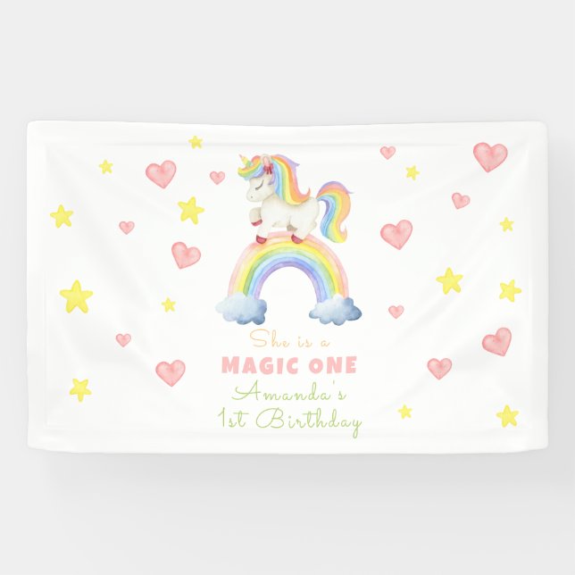 Banderoles Unicorn Rainbow Magic One First Birthday (Horizontal)