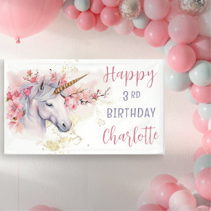 Banderoles Unicorne mystique   Rose Floral Girl 3e anniversai
