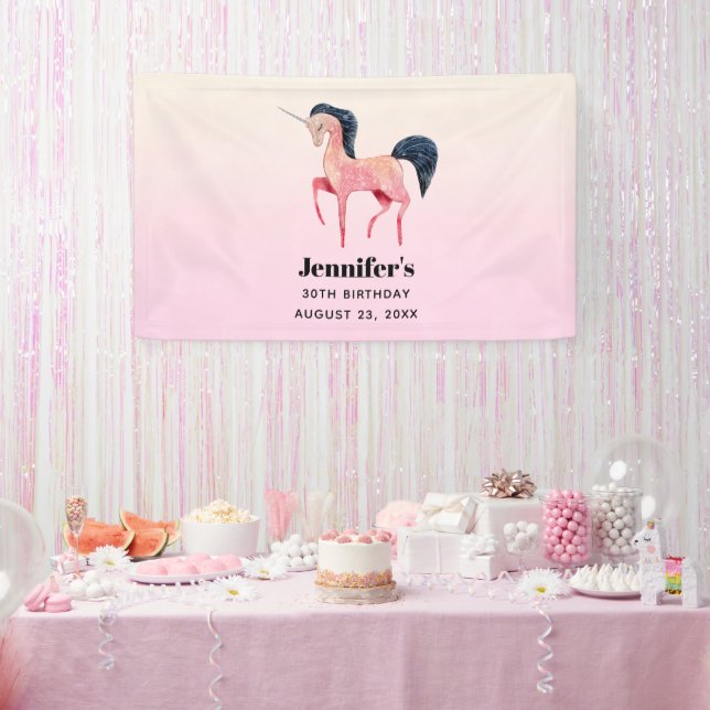Banderoles Unicorne nordique rose avec Black Mane Anniversair (Fête)