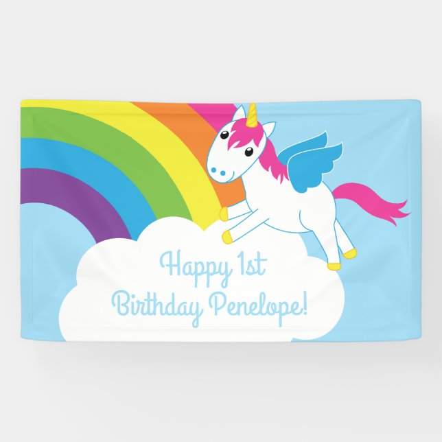 Banderoles Unicorns & Rainbows Mignonne 1er anniversaire Thèm (Horizontal)