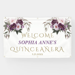 Banderoles Unique rose violet Floral Quinceañera Affiche de b