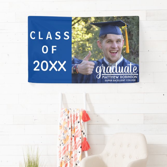 Banderoles Université 2025 Graduation Blue Photo Grad Party (En situation)
