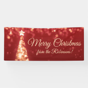 Banderoles Vacances Nom de famille Gold Red Christmas Lights
