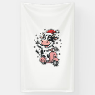 Banderoles Vache de Noël à scooter rose vintage vecteur_1
