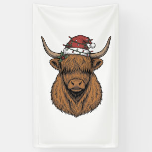 Banderoles Vache des Highlands de Noël Gravure Vintage Chapea