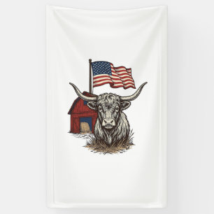 Banderoles Vache Longhorn Patriotique et Conception Vectoriel