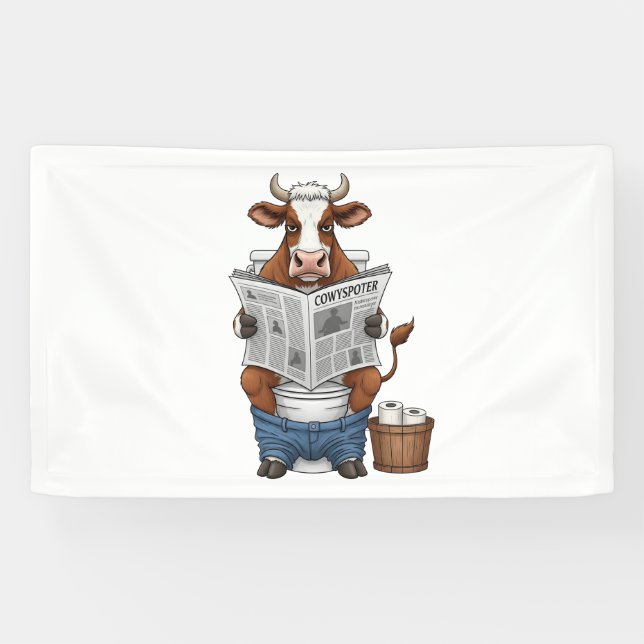 Banderoles Vache sur Toilet, Animaux de ferme amusants (Horizontal)