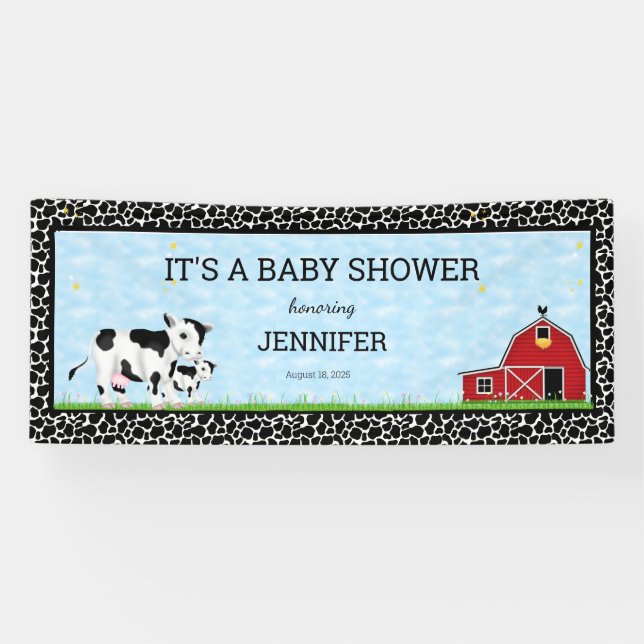 Banderoles Vaches mûres personnalisées Baby shower noir blanc (Horizontal)