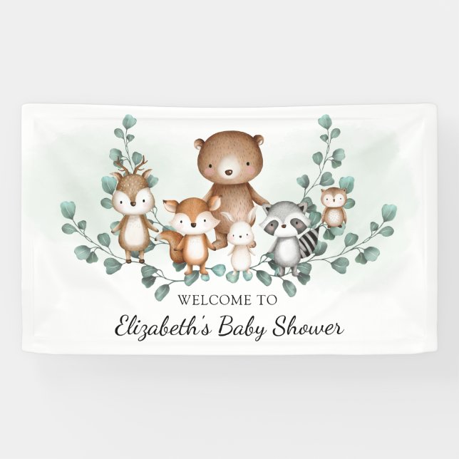 Banderoles Végétal mignon Bois Animaux Baby shower Bienvenue (Horizontal)