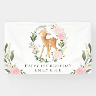 Banderoles Végétation florale rose Bois Cerf 1er anniversaire