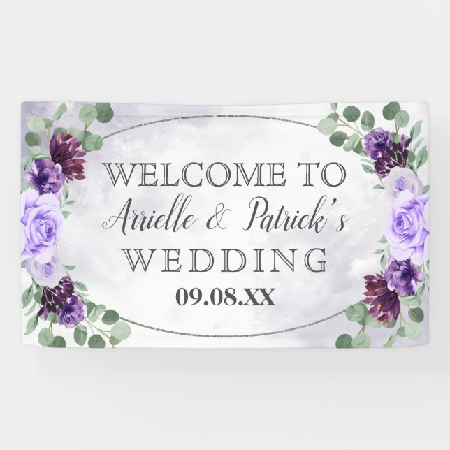 Banderoles Verdure Aquarelle Florale Purple Mariage élégant (Horizontal)