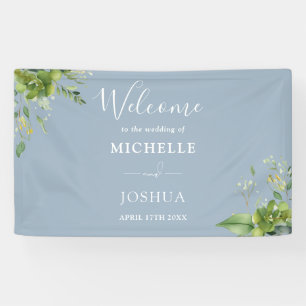 Banderoles Verdure Floral Dusty Blue Mariage Bienvenue