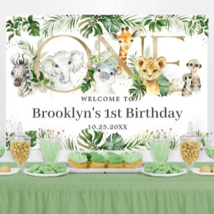Banderoles Verdure Jungle Animaux 1er Anniversaire UN Bienven