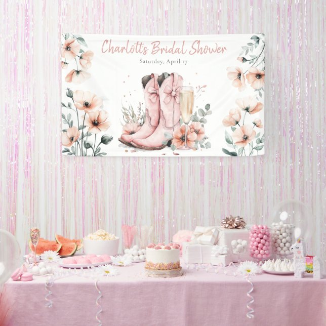 Banderoles Verres à champagne et bottes roses pour enterremen (Fête)