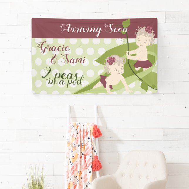 Banderoles Vert clair, Bourgogne Twin Birthday Baby shower (En situation)