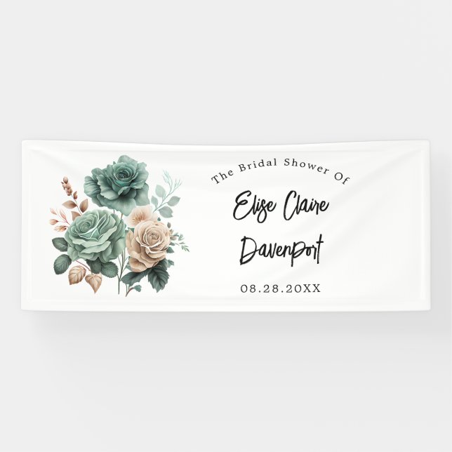 Banderoles Vert émeraude beige pivoine floral Baby Shower (Horizontal)