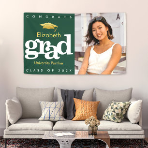 Banderoles Vert graduation photo or casquette simple gras mod