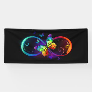 Banderoles Vibrant infinity with rainbow butterfly on black