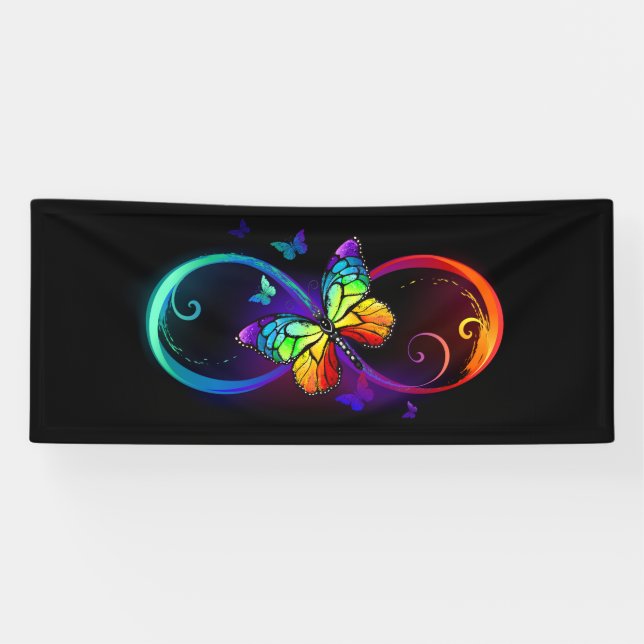 Banderoles Vibrant infinity with rainbow butterfly on black (Horizontal)