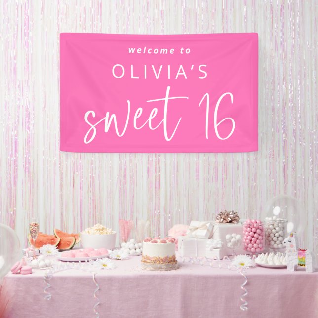 Banderoles Vibrant rose chaud Bienvenue à Sweet 16 Anniversai (Fête)