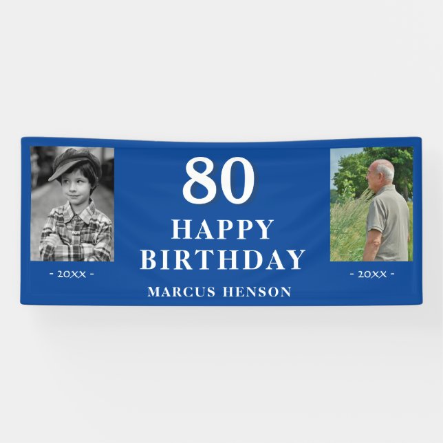 Banderoles Vieux Nouvelle Photo 80e fête d'anniversaire (Horizontal)