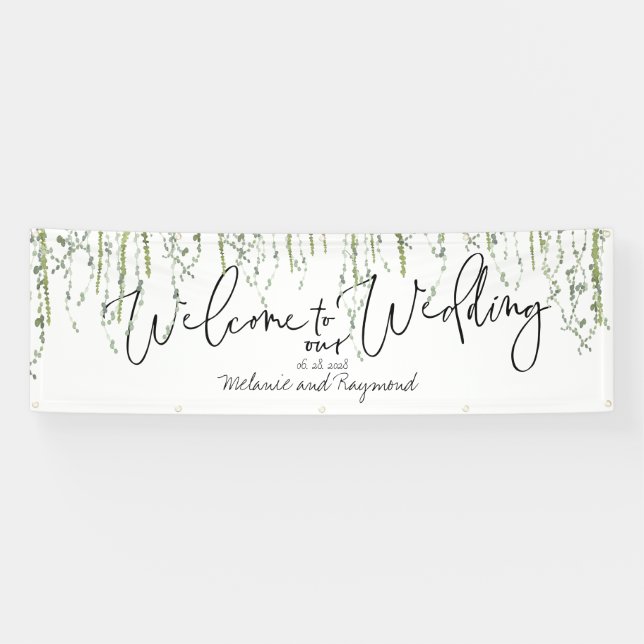 Banderoles Vins De Verdure Bienvenue À Notre Mariage 3x8 Pied (Horizontal)