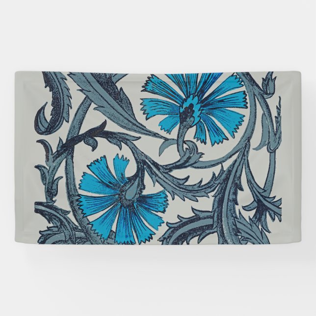 Banderoles vintage bleu antique fleurs artisanat rustique (Horizontal)