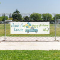 Vintage Blue Truck Drive By Birthday Party Honk