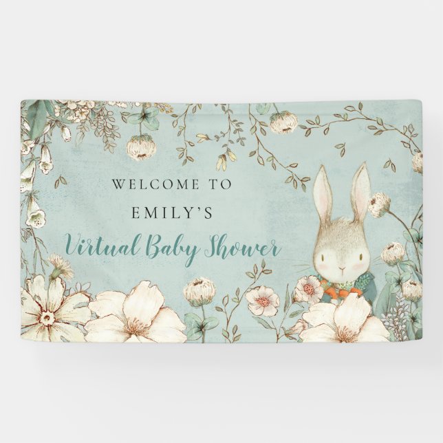Banderoles Vintage Bunny Boy Bienvenue Baby shower virtuel (Horizontal)