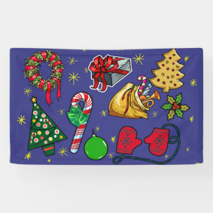 Banderoles Vintage de Noël rétro couleur bleu rouge vert