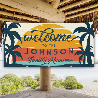 Banderoles Vintage Famille Reunion Beach Sunset Bienvenue