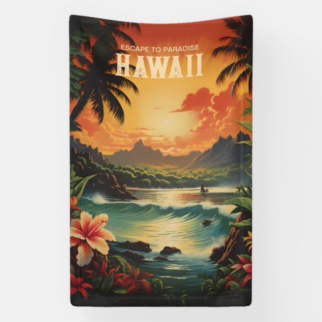 Banderoles Vintage Hawaii Beach Travel Art (Verticale)