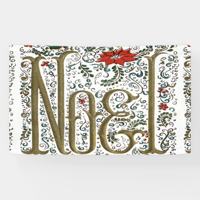 Banderoles vintage noël poinsettia joyeux noel (Horizontal)