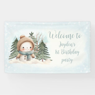 Banderoles Vintage Snowman Blue Winter 1er Anniversaire Banni
