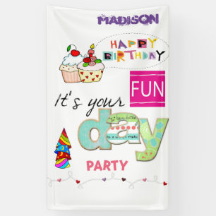 Banderoles Vinyl Happy Anniversaire Calendrier FUN Cupcake Ba
