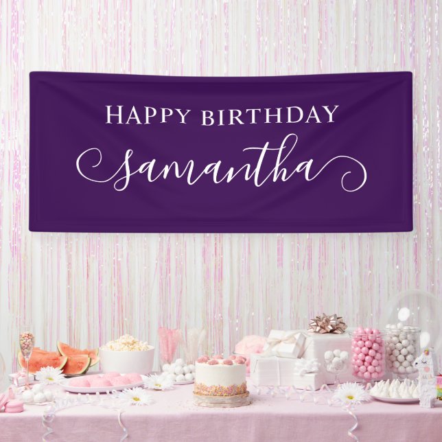 Banderoles Violet foncé Joyeux Anniversaire Nom du mignon Cur (Fête)