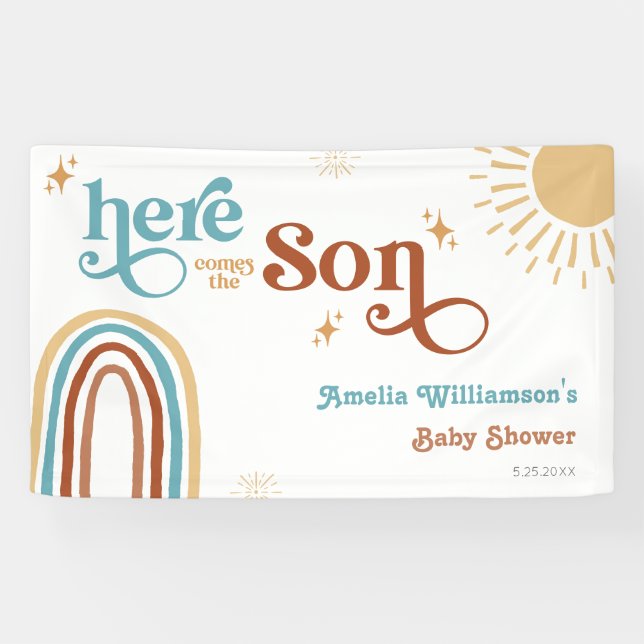 Banderoles Voici le Baby shower garçon Son Sunshine (Horizontal)