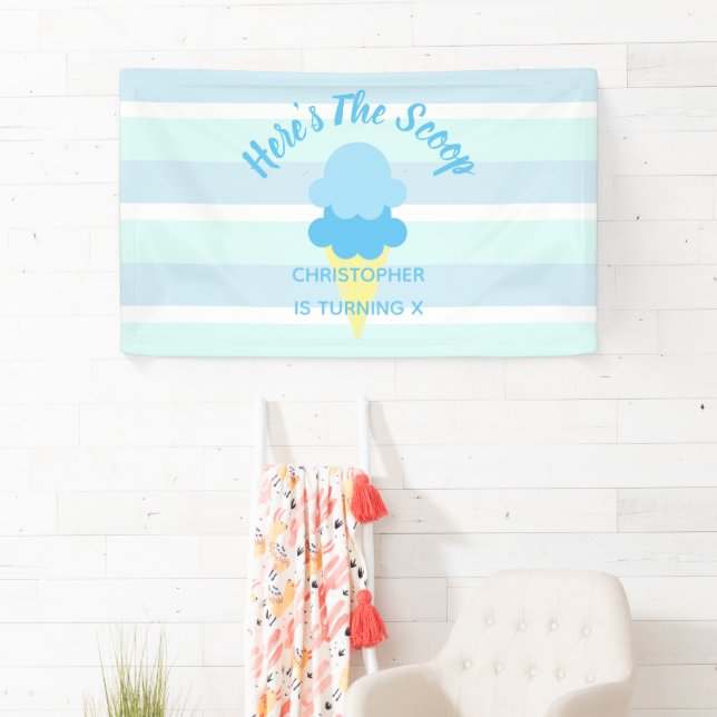 Banderoles Voici The Scoop Ice Cream Summer Boy Birthday  (En situation)