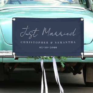 Banderoles Voiture de mariage bleu marine élégante 'Juste mar