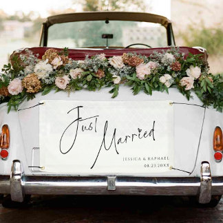 Banderoles Voiture de mariage moderne minimale juste marié M.