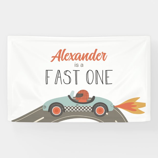 Banderoles Voiture Fast One bleue Race Anniversaire (Horizontal)