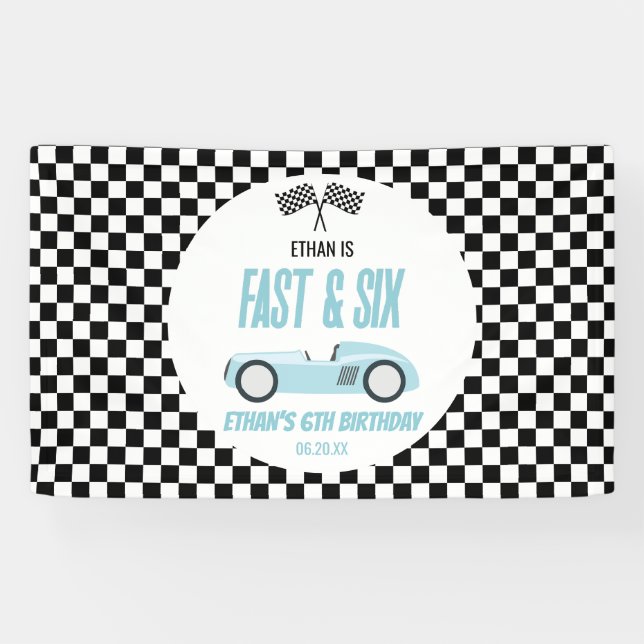 Banderoles Voiture Fast & Six Blue Race 6e fête d'anniversair (Horizontal)