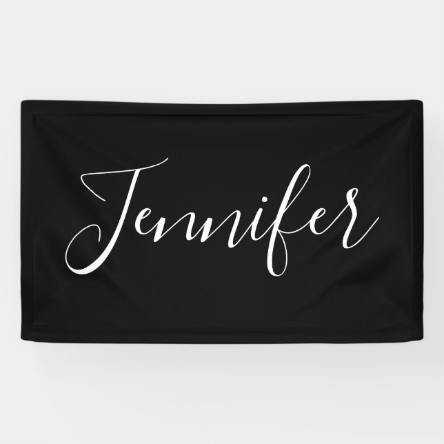 Banderoles Votre nom | Élégant script blanc sur noir (Horizontal)