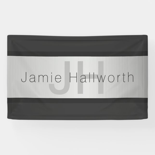 Banderoles Votre nom et votre monogramme | Gris & Faux Silver (Horizontal)