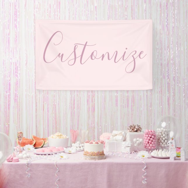 Banderoles Votre texte | Élégant Script & Soft Blush Rose (Fête)