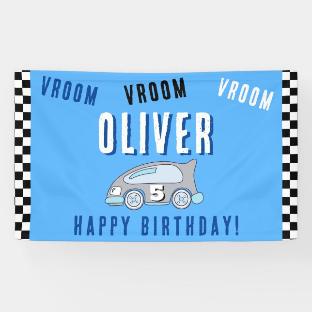 Banderoles Vroom Vroom Racing Voiture Boy Anniversaire (Horizontal)