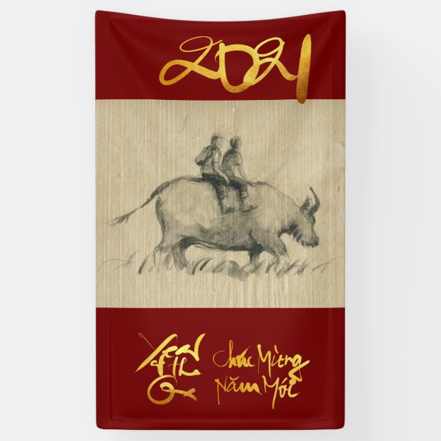 Banderoles W Buffalo Enfants Chinois Ox Année 2021 Vertical B (Vertical)