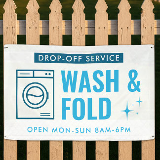 Banderoles Wash & Fold Service Laundry Dry Cleaner Blue White