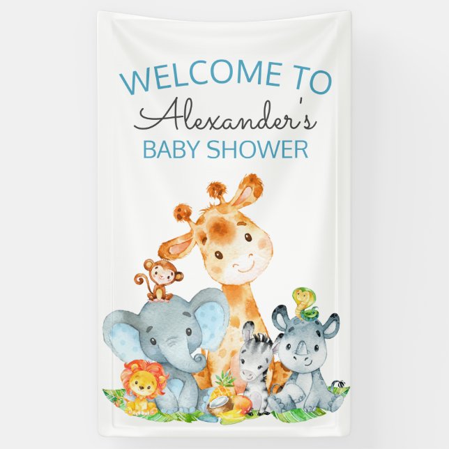 Banderoles Watercolor Cute Safari Jungle Baby shower (Vertical)
